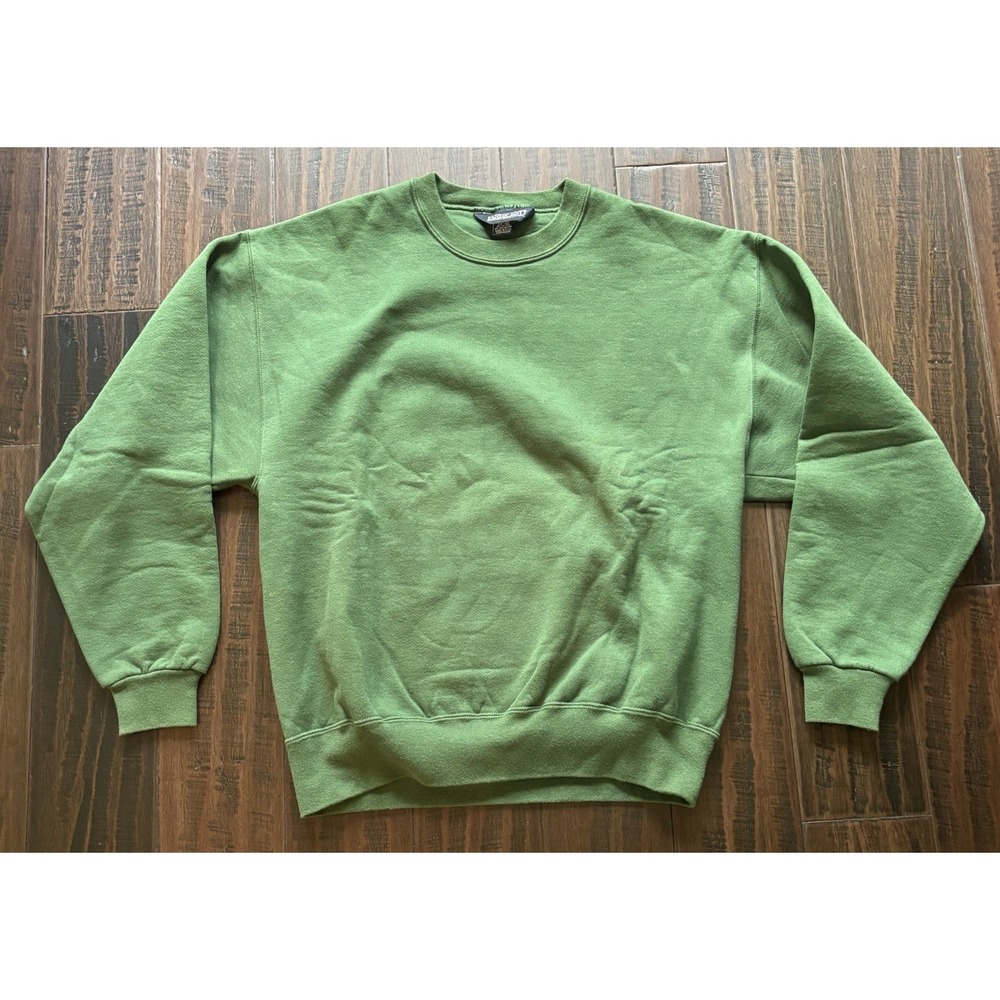 Vintage Lands End Sweatshirt Unisex M Green Made in USA Blank Crewneck Heavy Y2K